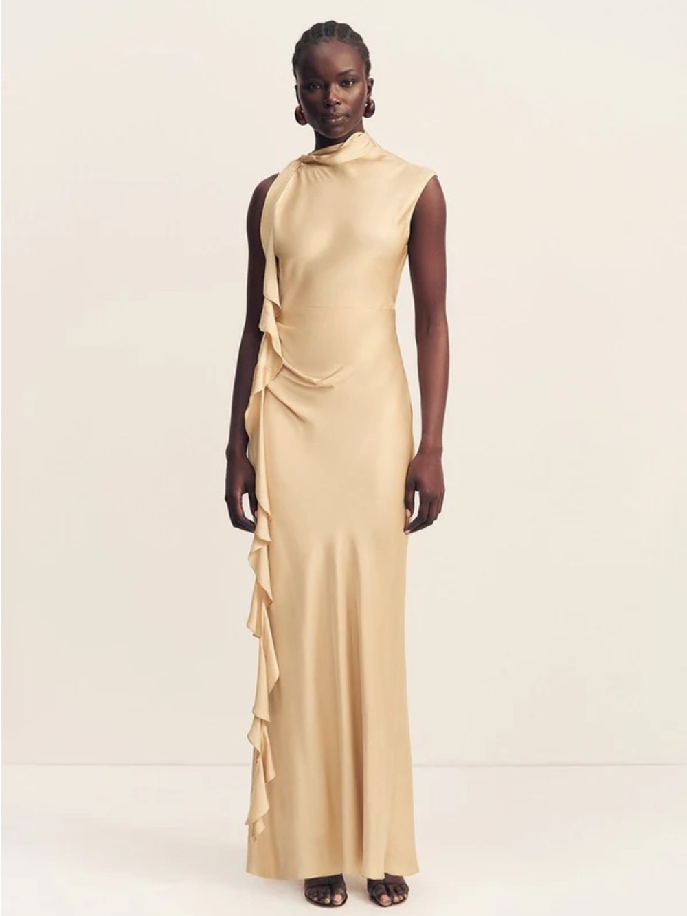 Shona Joy Agnes Draped Ruffle Maxi Dress - Oat